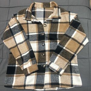 Amazon Essentials Women's Plaid Button Down Shirt - Black, Brown, White